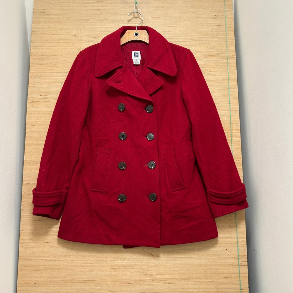Gap Factory Womens Red Wool Blend Double Breasted Pea Coat Jacket XS RN54023